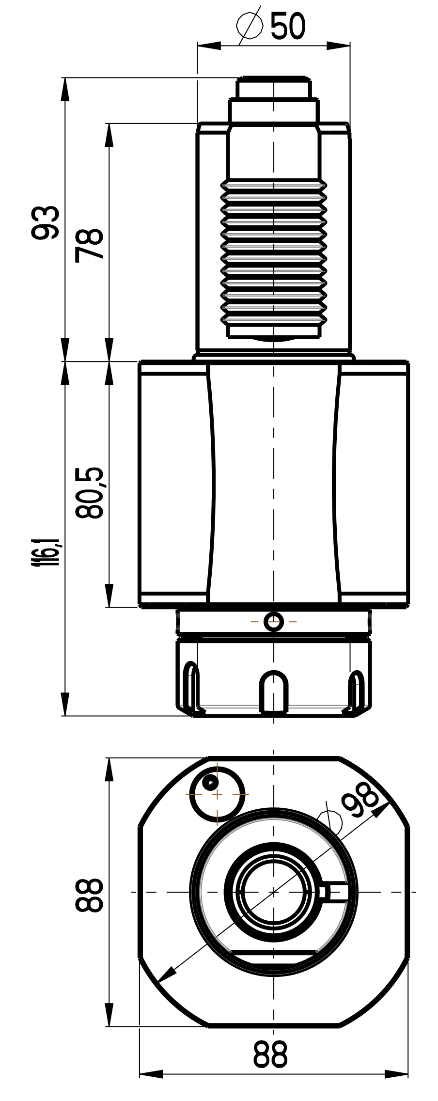 RG Tools VDI 50, gerader Werkzeughalter, Kupplung DIN 5480, ohne Innenkühlung RGX1-50/131-40/1 Dimensionen