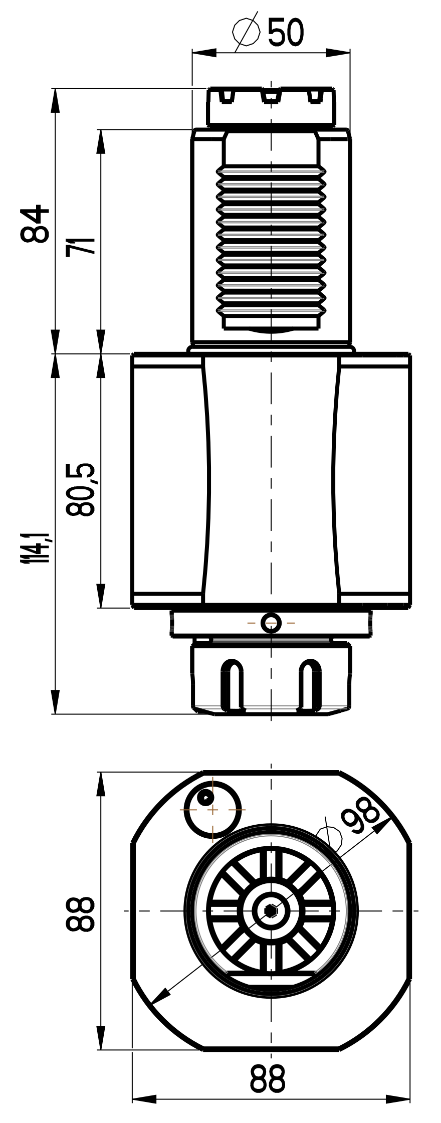 RG Tools VDI 50, gerader Werkzeughalter, Kupplung TOEM, mit Innenkühlung RGX1-50/141-32/2 Dimensionen