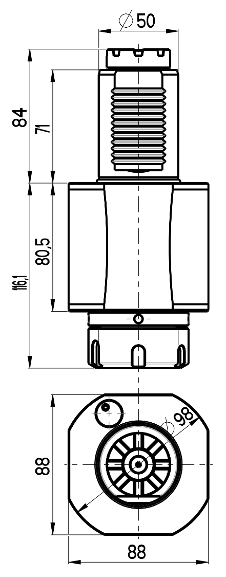RG Tools VDI 50, gerader Werkzeughalter, Kupplung TOEM, mit Innenkühlung RGX1-50/141-40/2 Dimensionen