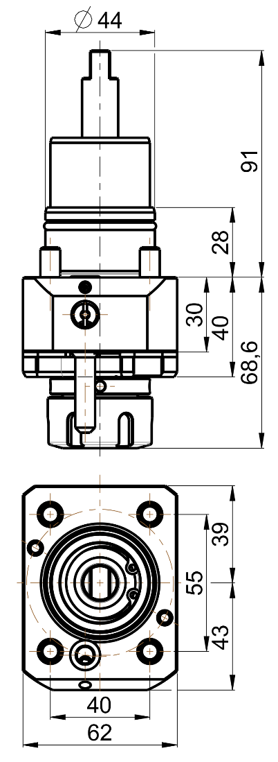 RG Tools BMT 44, gerader Werkzeughalter, mit Innenkühlung NAKAMURA RGX2-44/101-25/2(NT) Dimensionen