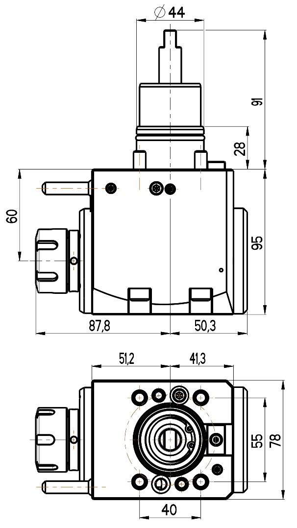 RG Tools BMT 44, winkliger Werkzeughalter, ohne Innenkühlung NAKAMURA RGX2-44/201-25/1.3-60(NT) Dimensionen