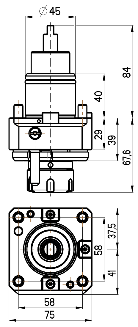 RG Tools BMT 45, gerader Werkzeughalter, ohne Innenkühlung DOOSAN RGX2-45/101-25/1(DO) Dimensionen
