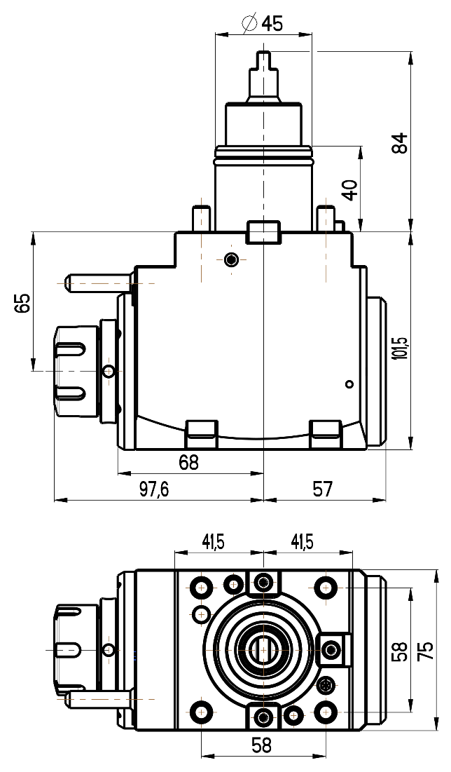 RG Tools BMT 45, winkliger Werkzeughalter, ohne Innenkühlung DOOSAN RGX2-45/201-25/1.3-65(DO) Dimensionen