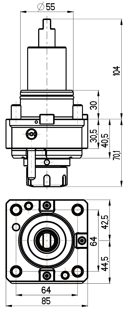 RG Tools BMT 55, gerader Werkzeughalter, ohne Innenkühlung DOOSAN RGX2-55/101-25/1(DO) Dimensionen