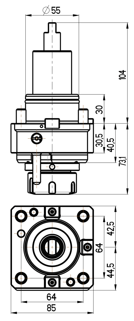 RG Tools BMT 55, gerader Werkzeughalter, ohne Innenkühlung DOOSAN RGX2-55/101-32/1(DO) Dimensionen