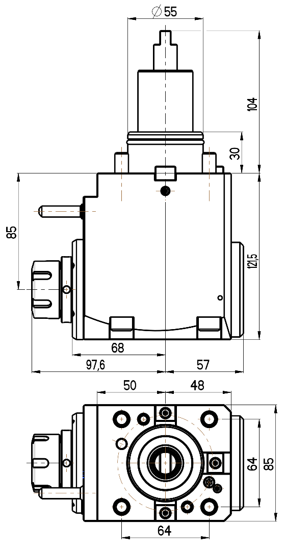 RG Tools BMT 55, winkliger Werkzeughalter, mit Innenkühlung DOOSAN RGX2-55/201-25/2.3-85(DO) Dimensionen