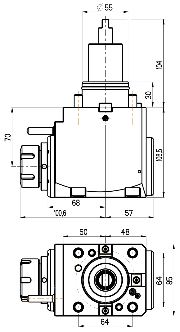 RG Tools BMT 55, winkliger Werkzeughalter, ohne Innenkühlung DOOSAN RGX2-55/201-32/1.3-70(DO) Dimensionen