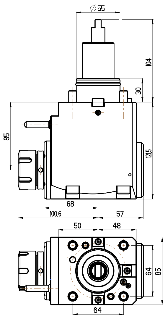 RG Tools BMT 55, winkliger Werkzeughalter, ohne Innenkühlung DOOSAN RGX2-55/201-32/1.3-85(DO) Dimensionen