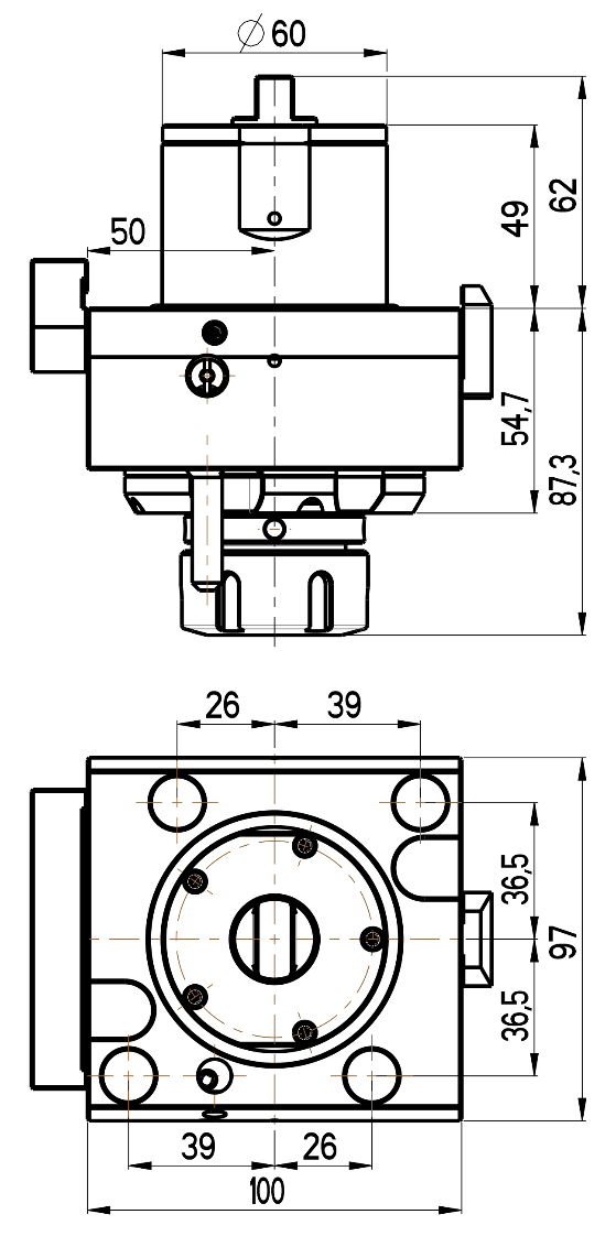 RG Tools BMT 60, gerader Werkzeughalter, mit Innenkühlung OKUMA LB 2000/3000 RGX2-60/101-32/2(JA) Dimensionen