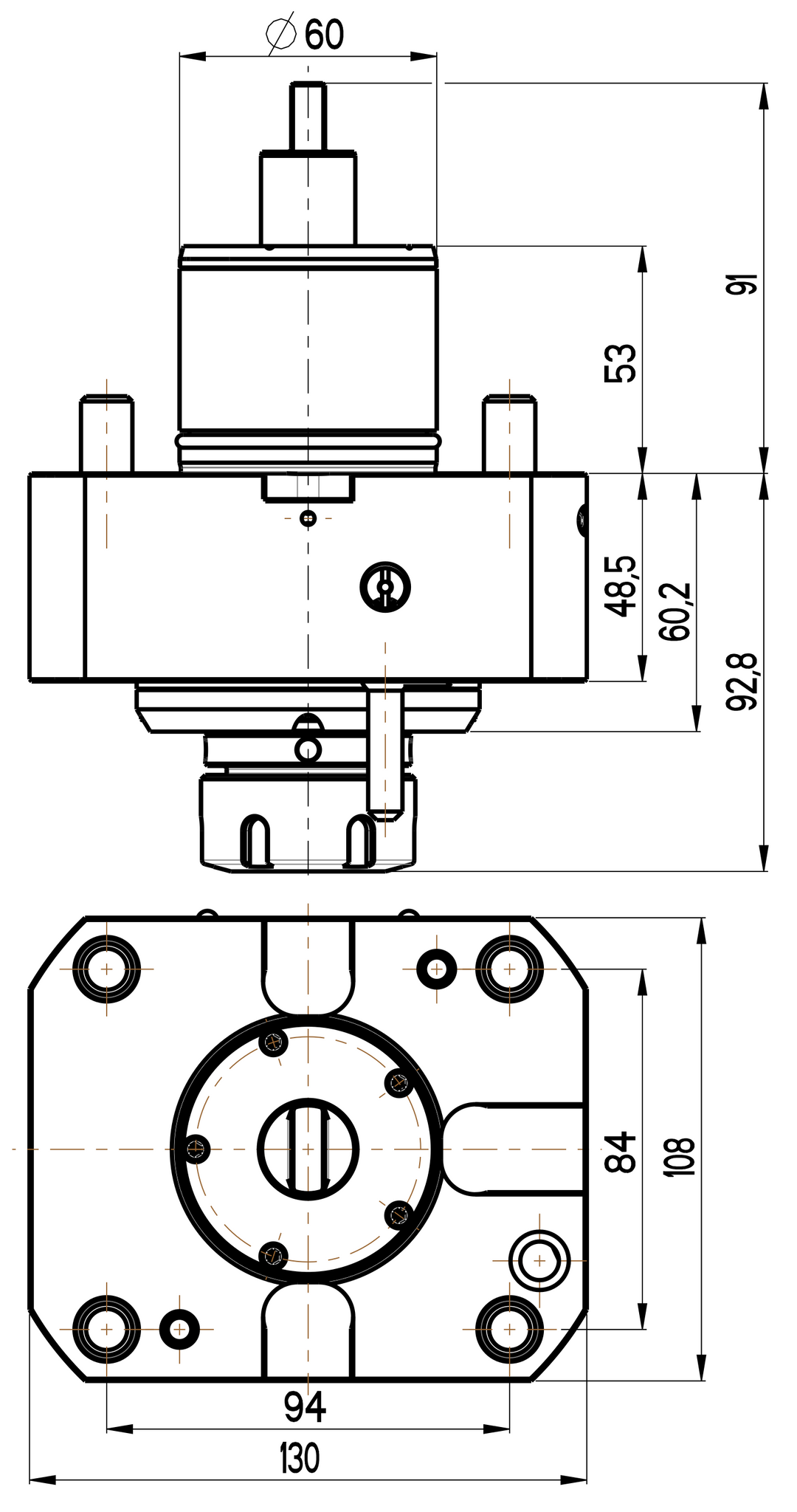 RG Tools BMT 60, gerader Werkzeughalter, mit Innenkühlung  MORI SEIKI RGX2-60/101-32/2(MS) Dimensionen