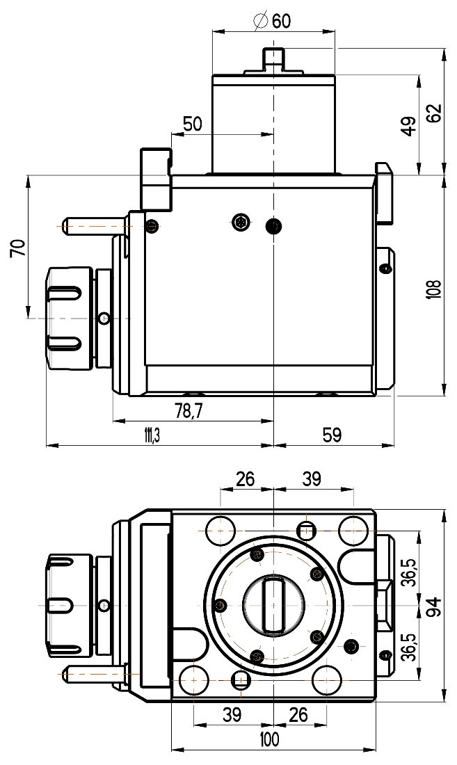 RG Tools BMT 60, winkliger Werkzeughalter, ohne Innenkühlung OKUMA LB 2000/3000 RGX2-60/201-32/1.3-70(JA) Dimensionen