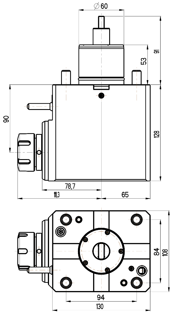 RG Tools BMT 60, winkliger Werkzeughalter, ohne Innenkühlung MORI SEIKI RGX2-60/201-32/1.3-90(MS) Dimensionen