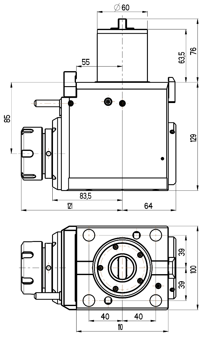 RG Tools BMT 60, winkliger Werkzeughalter, mit Innenkühlung OKUMA LB 4000 RGX2-60/201-40/2.3-85(JB) Dimensionen