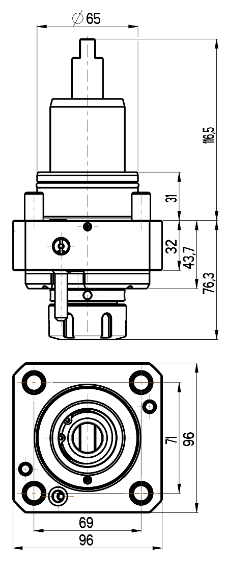 RG Tools BMT 65, gerader Werkzeughalter, mit Innenkühlung NAKAMURA RGX2-65/101-32/2(NT) Dimensionen