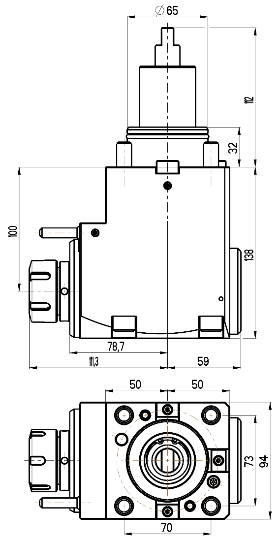 RG Tools BMT 65, winkliger Werkzeughalter, ohne Innenkühlung DOOSAN RGX2-65/201-32/1.3-100(DO) Dimensionen
