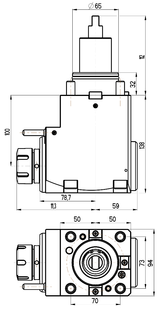 RG Tools BMT 65, winkliger Werkzeughalter, mit Innenkühlung DOOSAN RGX2-65/201-32/2.3-100(DO) Dimensionen