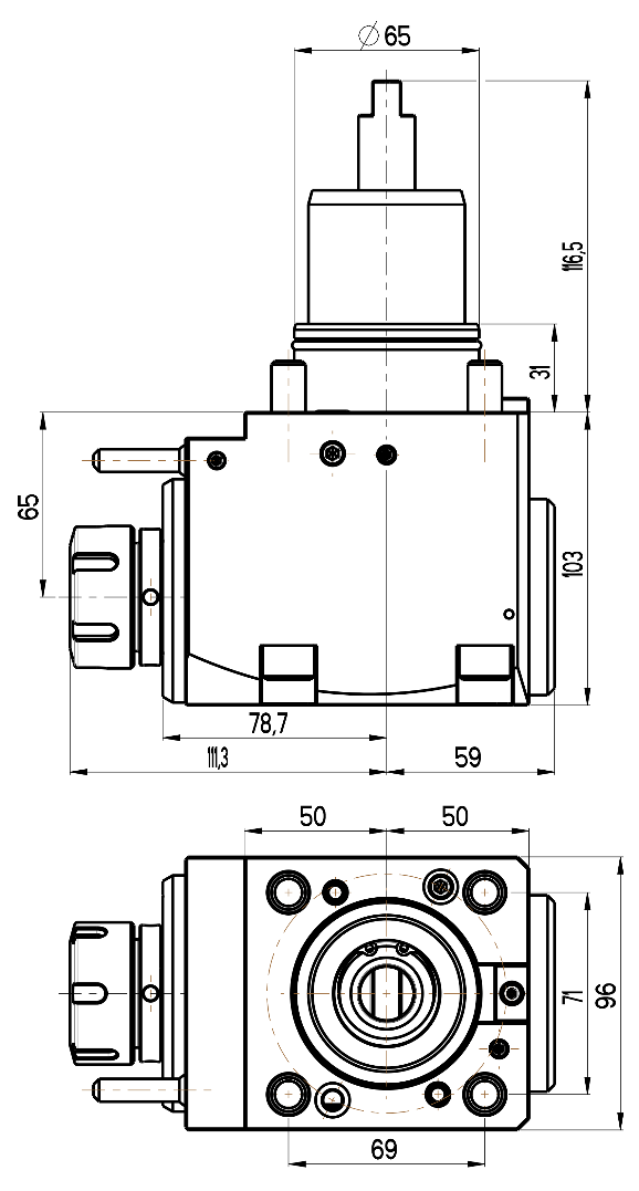 RG Tools BMT 65, winkliger Werkzeughalter, mit Innenkühlung NAKAMURA RGX2-65/201-32/2.3-65(NT) Dimensionen