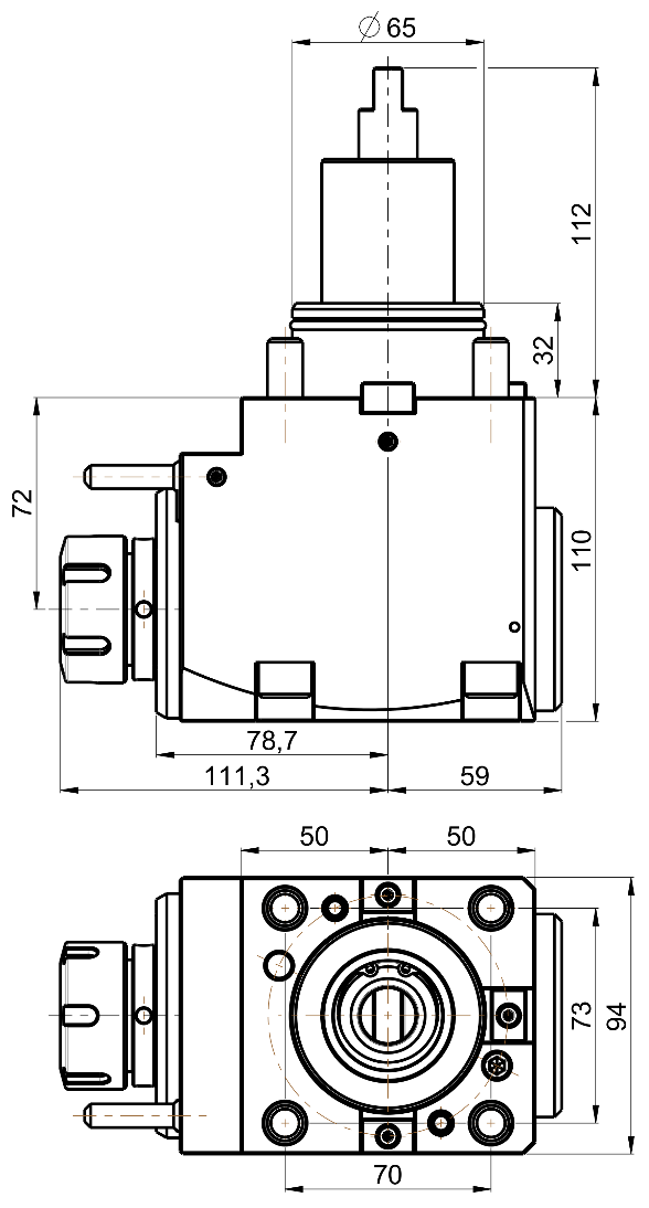 RG Tools BMT 65, winkliger Werkzeughalter, mit Innenkühlung DOOSAN RGX2-65/201-32/2.3-72(DO) Dimensionen