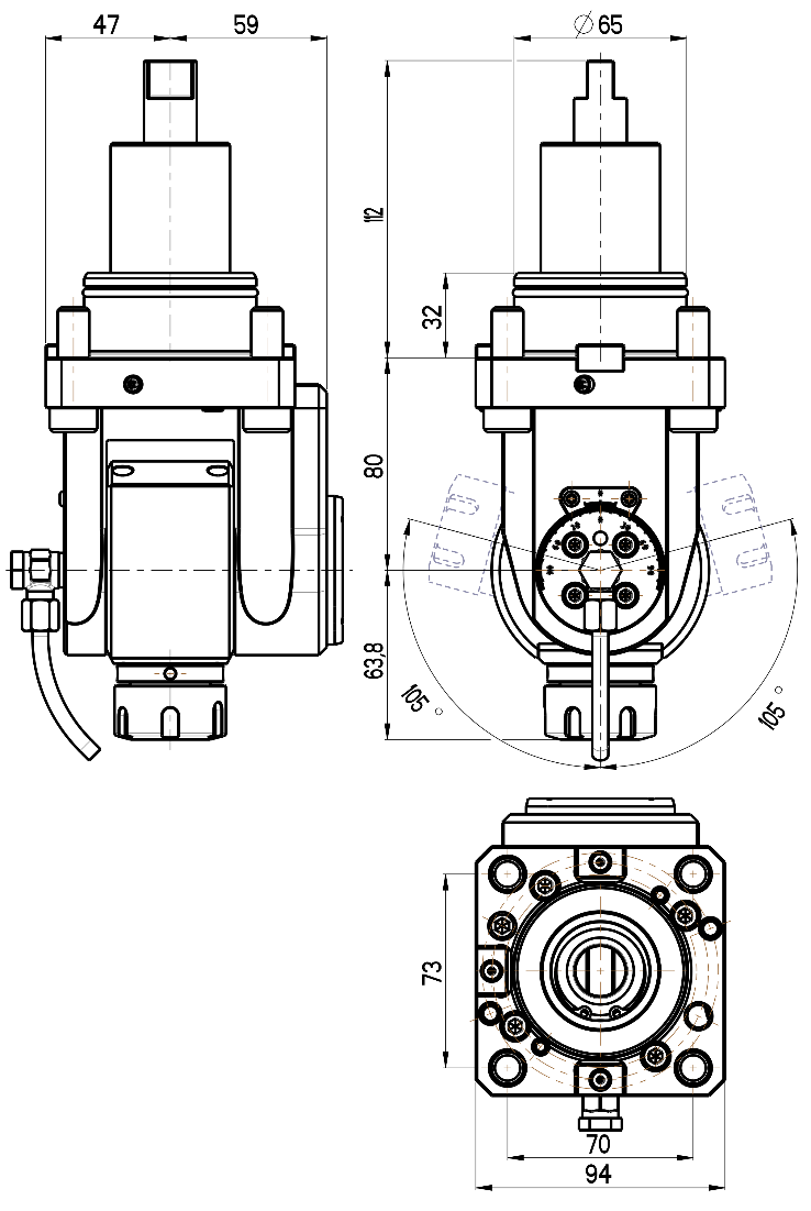 RG Tools BMT 65, winkelverstellbarer Werkzeughalter, ohne Innenkühlung DOOSAN RGX2-65/501-25/1(DO) Dimensionen