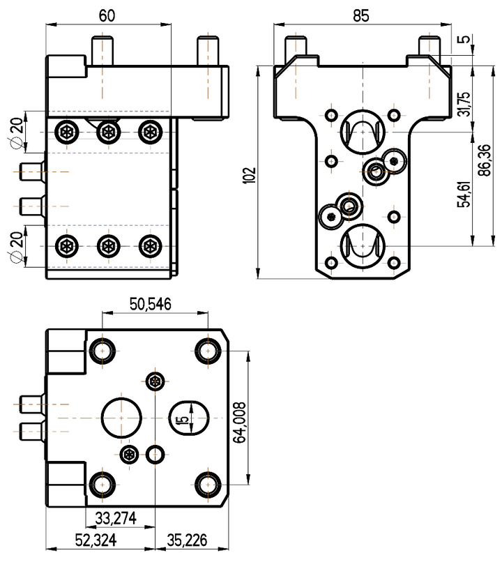 RG Tools Bohrstangenhalter, mit interner Kühlmittelzufuhr, HAAS RGX ID-20x31,75/86,36D(HA) Dimensionen