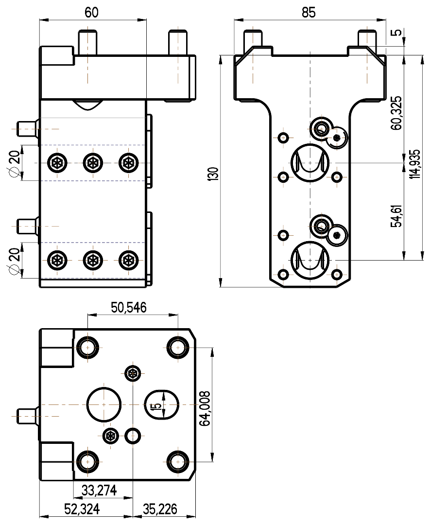 RG Tools Bohrstangenhalter, mit interner Kühlmittelzufuhr, HAAS RGX ID-20x60,325/114,935D(HA) Dimensionen