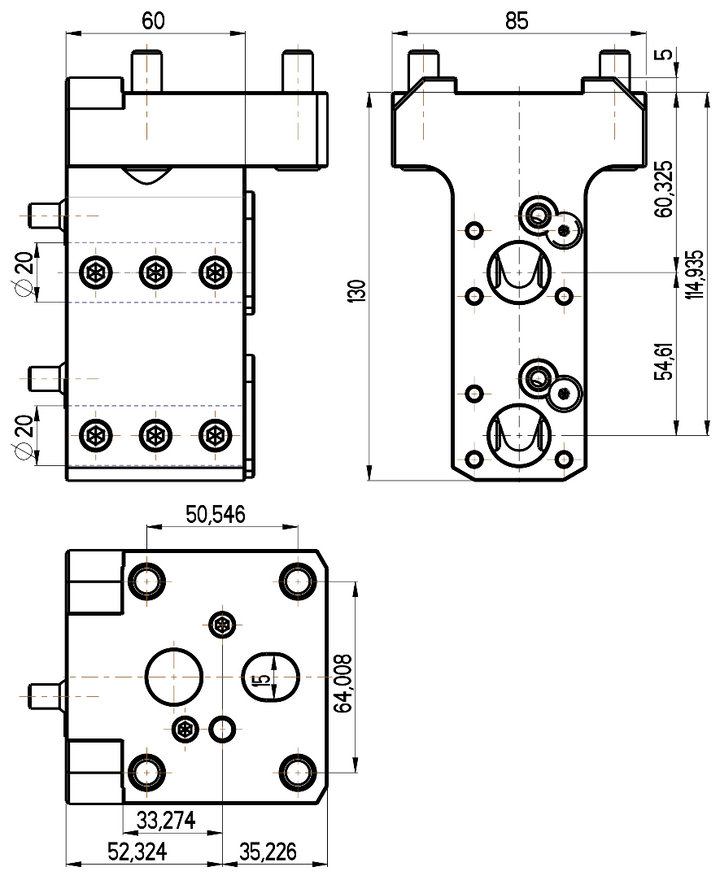 RG Tools Bohrstangenhalter, mit interner Kühlmittelzufuhr, HAAS RGX ID-20x60,325/114,935D(HA) Dimensionen