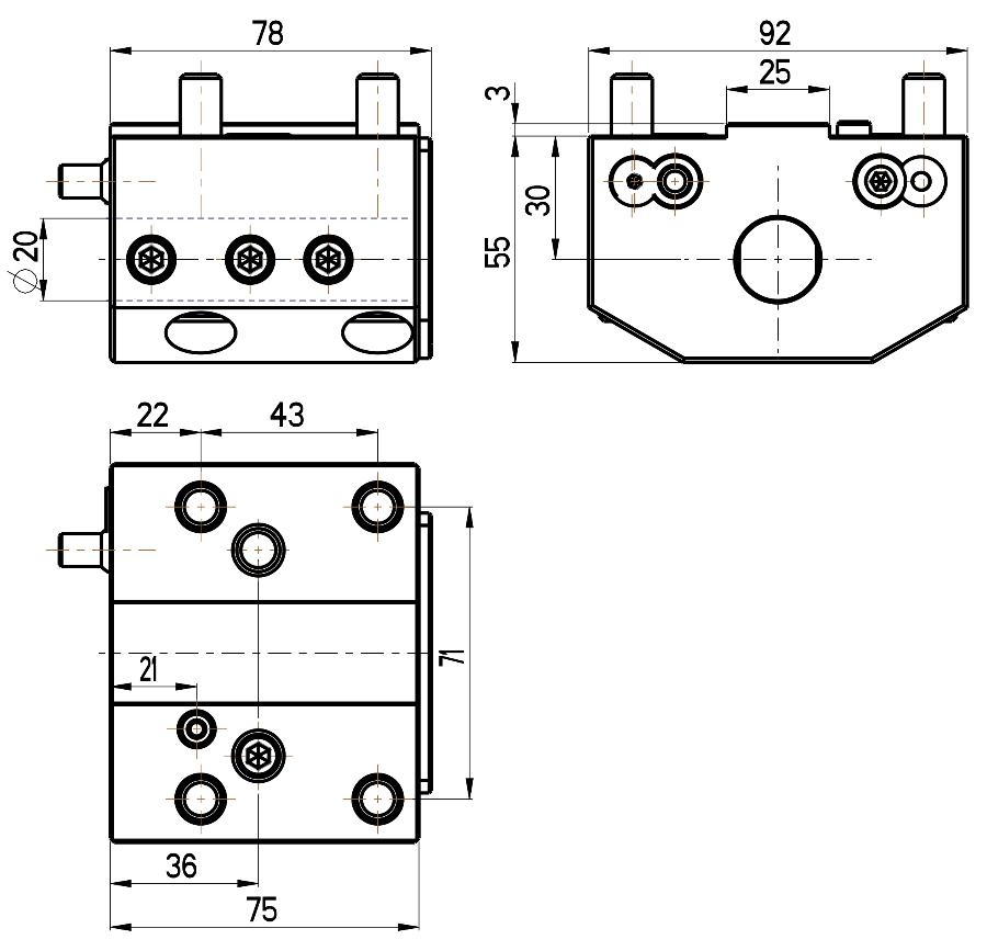 RG Tools Bohrstangenhalter, mit interner Kühlmittelzufuhr, Gildemeister RGX ID-25x20x30(GI) Dimensionen