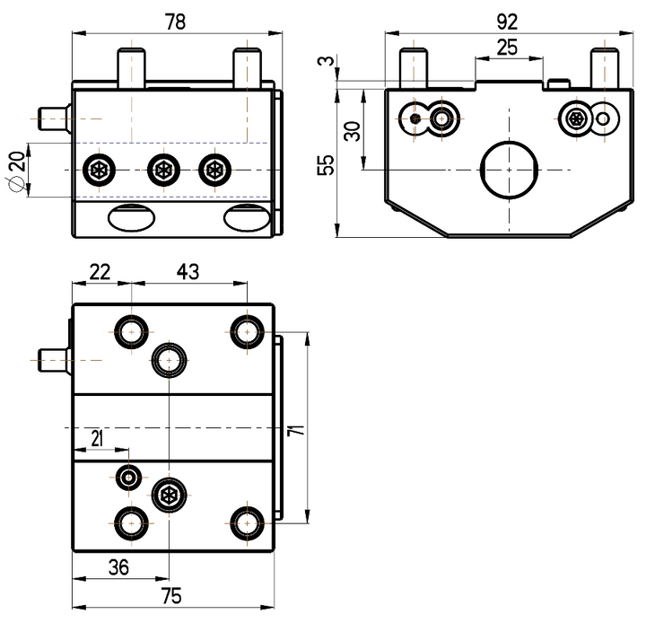 RG Tools Bohrstangenhalter, mit interner Kühlmittelzufuhr, Gildemeister RGX ID-25x20x30(GI) Dimensionen
