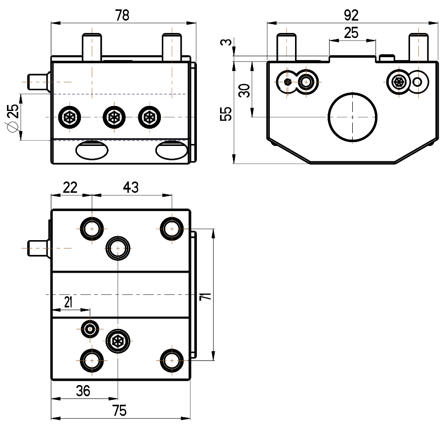 RG Tools Bohrstangenhalter, mit interner Kühlmittelzufuhr, Gildemeister RGX ID-25x25x30(GI) Dimensionen