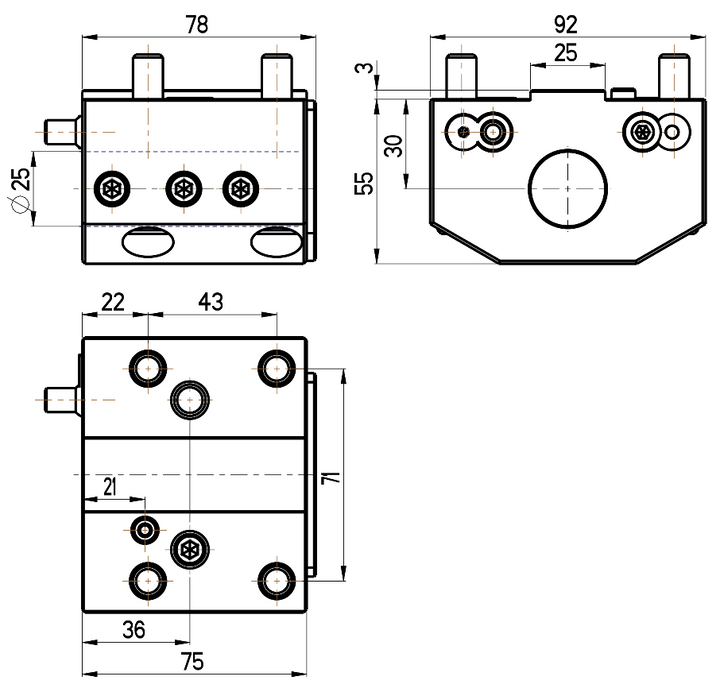 RG Tools Bohrstangenhalter, mit interner Kühlmittelzufuhr, Gildemeister RGX ID-25x25x30(GI) Dimensionen