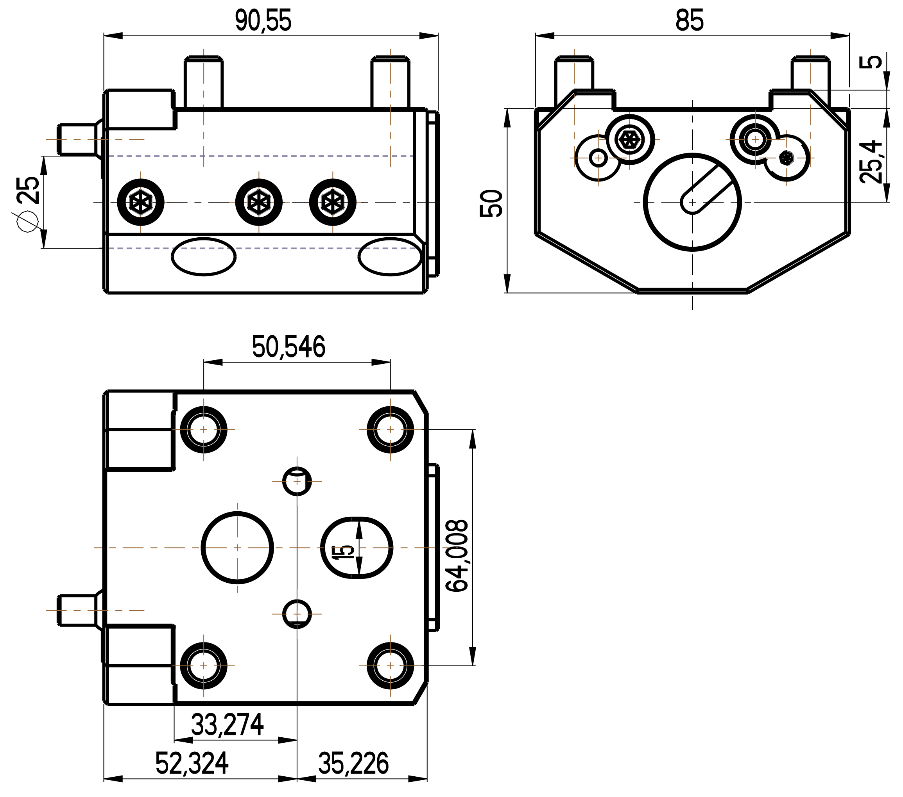 RG Tools Bohrstangenhalter, mit interner Kühlmittelzufuhr, HAAS RGX ID-25x25,4(HA) Dimensionen