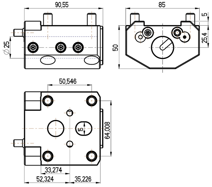 RG Tools Bohrstangenhalter, mit interner Kühlmittelzufuhr, HAAS RGX ID-25x25,4(HA) Dimensionen