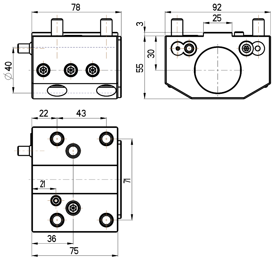 RG Tools Bohrstangenhalter, mit interner Kühlmittelzufuhr, Gildemeister RGX ID-25x40x30(GI) Dimensionen