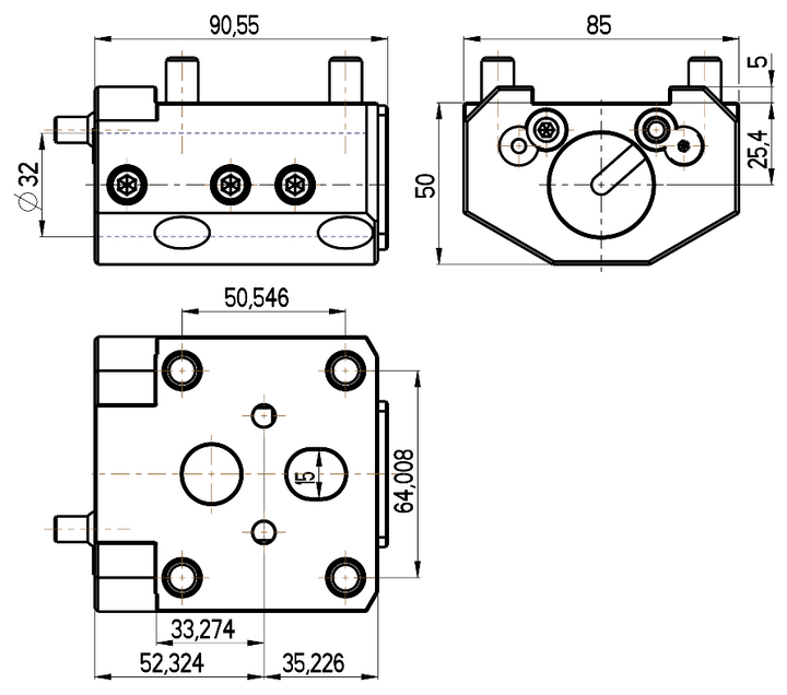 RG Tools Bohrstangenhalter, mit interner Kühlmittelzufuhr, HAAS RGX ID-32x25,4(HA) Dimensionen