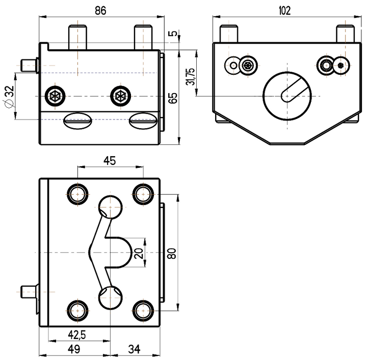 RG Tools Bohrstangenhalter, mit interner Kühlmittelzufuhr, HAAS RGX ID-32x31,75(HA) Dimensionen