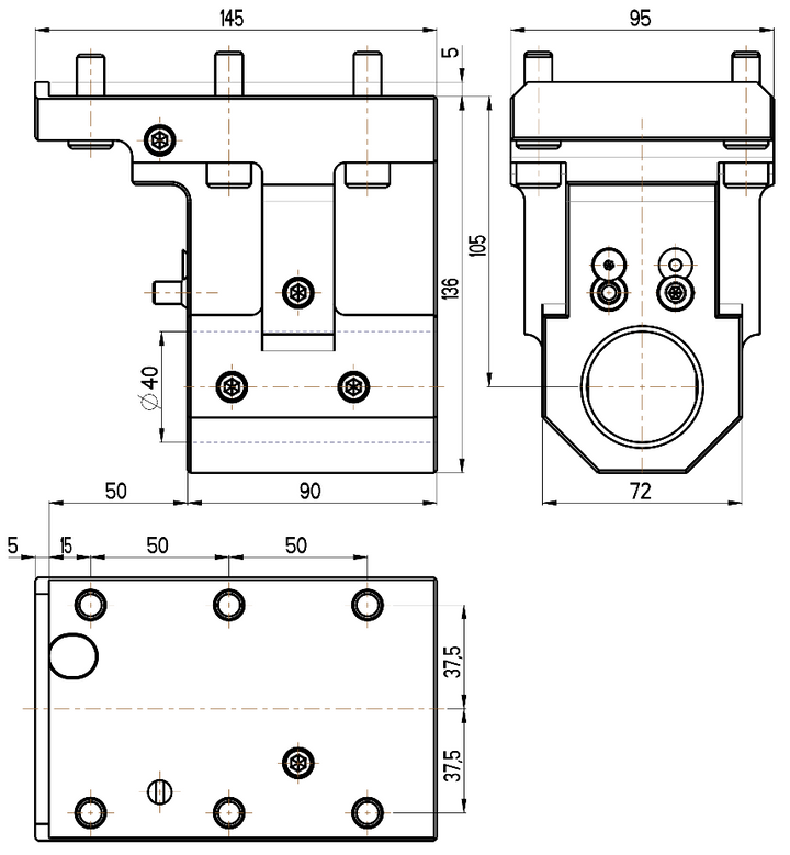 RG Tools Bohrstangenhalter, mit interner Kühlmittelzufuhr, OKUMA RGX ID-40x105O(JC) Dimensionen