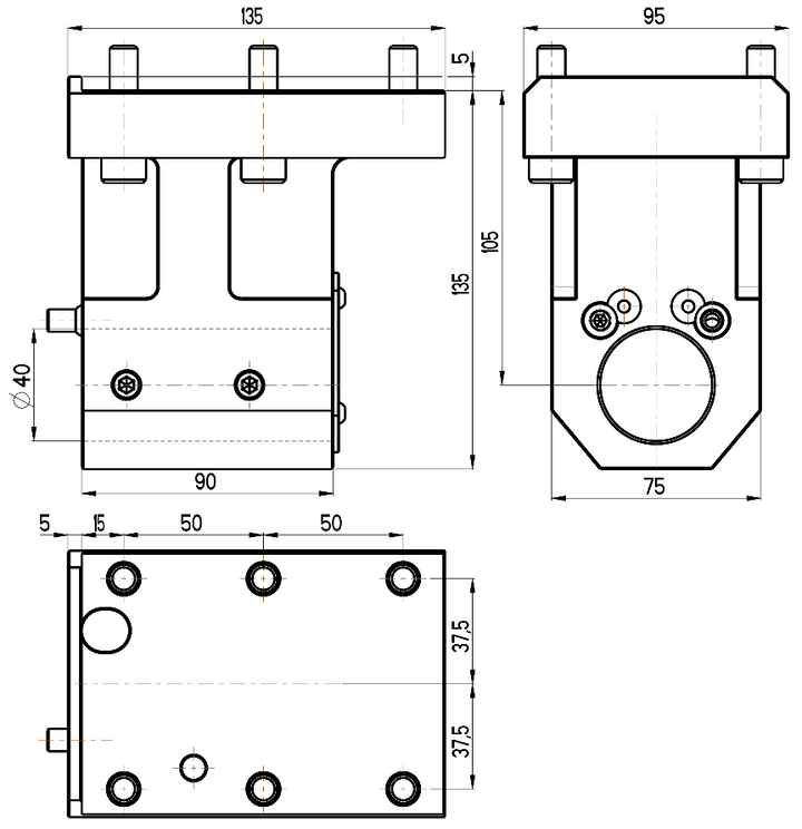 RG Tools Bohrstangenhalter, mit interner Kühlmittelzufuhr, OKUMA RGX ID-40x105(JC) Dimensionen