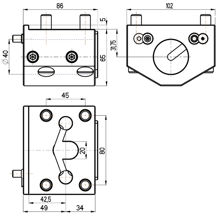RG Tools Bohrstangenhalter, mit interner Kühlmittelzufuhr, HAAS RGX ID-40x31,75(HA) Dimensionen