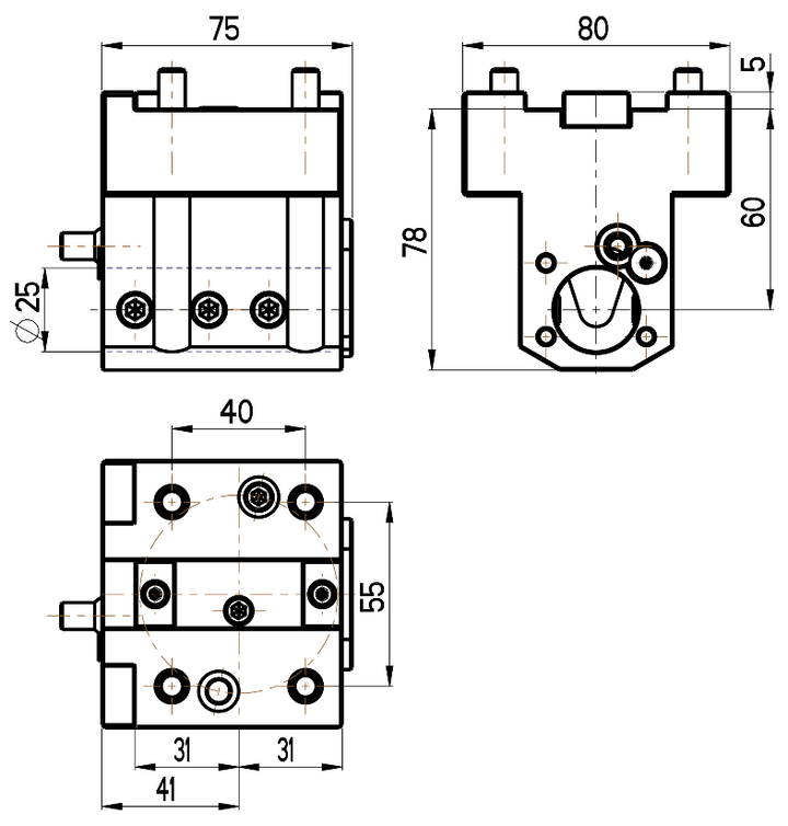 RG Tools Bohrstangenhalter, mit interner Kühlmittelzufuhr, NAKAMURA RGX ID-44x25x60(NT) Dimensionen