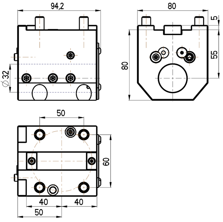 RG Tools Bohrstangenhalter, mit interner Kühlmittelzufuhr, NAKAMURA RGX ID-55x32x55S(NT) Dimensionen