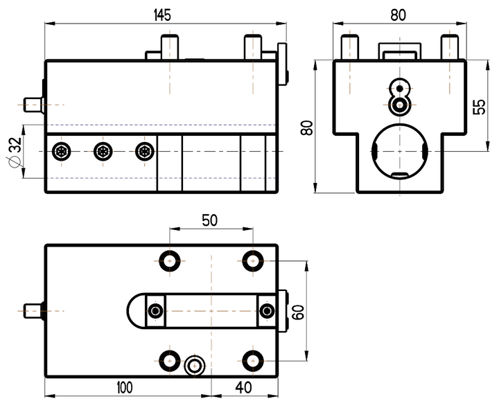 RG Tools Bohrstangenhalter erweitert, NAKAMURA RGX ID-55x32x55(NT) Dimensionen