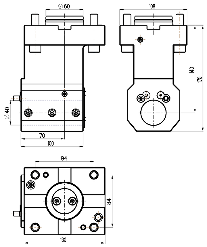 RG Tools Bohrstangenhalter, mit interner Kühlmittelzufuhr, Mori Seiki RGX ID-60x40x140(MS) Dimensionen