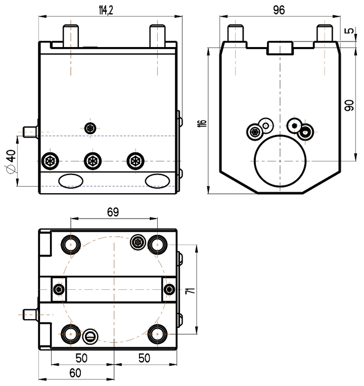 RG Tools Bohrstangenhalter, mit interner Kühlmittelzufuhr, NAKAMURA RGX ID-65x40x90(NT) Dimensionen
