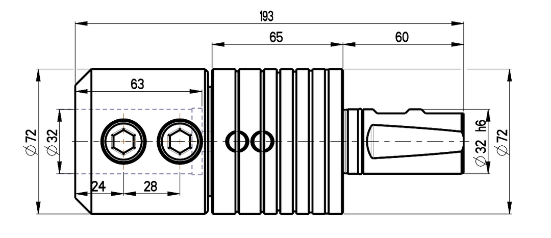 RG Tools Synchron Gewindeschneidhalter weldon 32 WLD32 RGX ST18-32x32WLD Dimensionen
