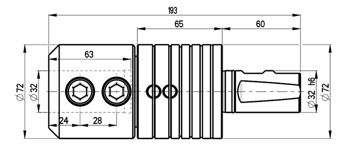 RG Tools Synchron Gewindeschneidhalter weldon 32 WLD32 RGX ST18-32x32WLD Dimensionen