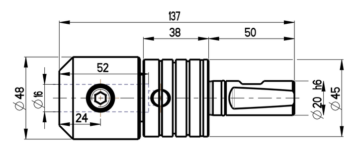 RG Tools Synchron Gewindeschneidhalter weldon 20 WLD16 RGX ST23-20x16WLD Dimensionen