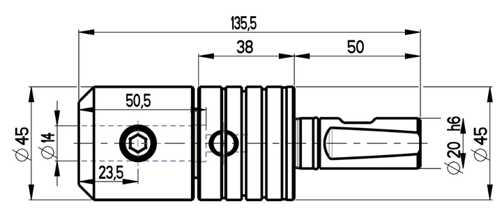 RG Tools Synchron Gewindeschneidhalter weldon 20 WLD14 RGX ST28-20x14WLD Dimensionen
